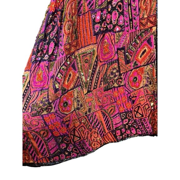 Vintage Silk Beaded Floral Sequin Jacket L Pink Avant Garde Swing Coat Patchwork - Picture 5 of 15